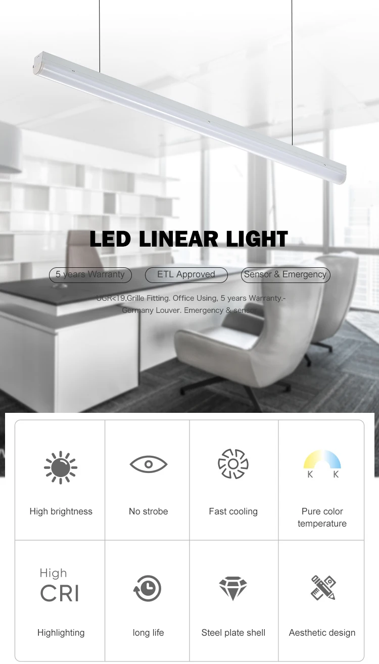 Quality supplier CE ETL approved 13w 20w 30w 40w 45w 50w 60w linear led strip batten light