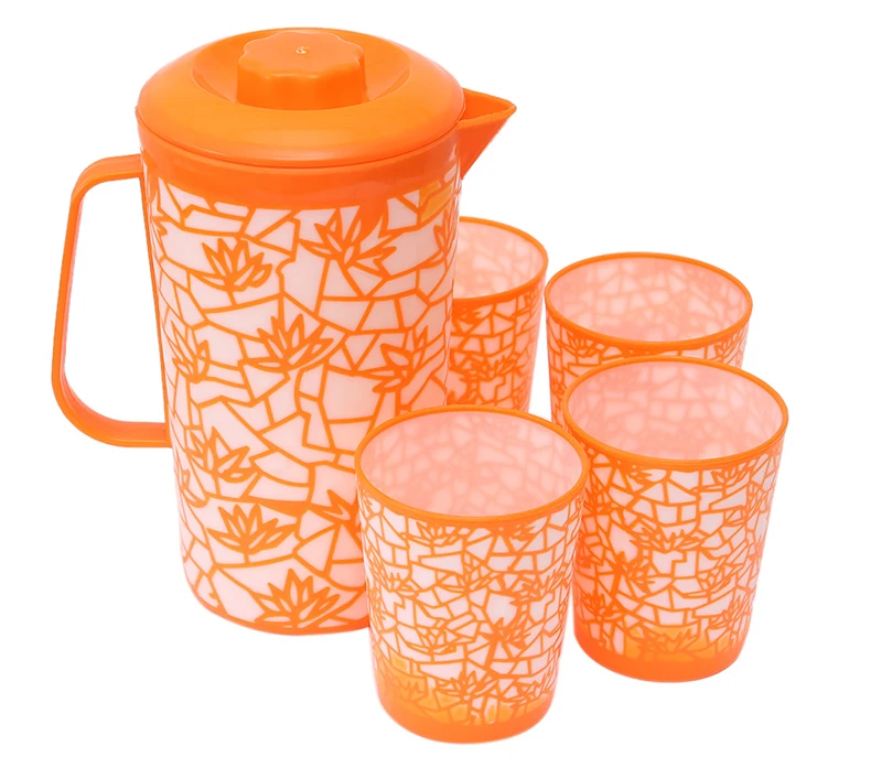 Drinkware Custom Printed Orange Plastic Water Cooler Jug With Cups Set