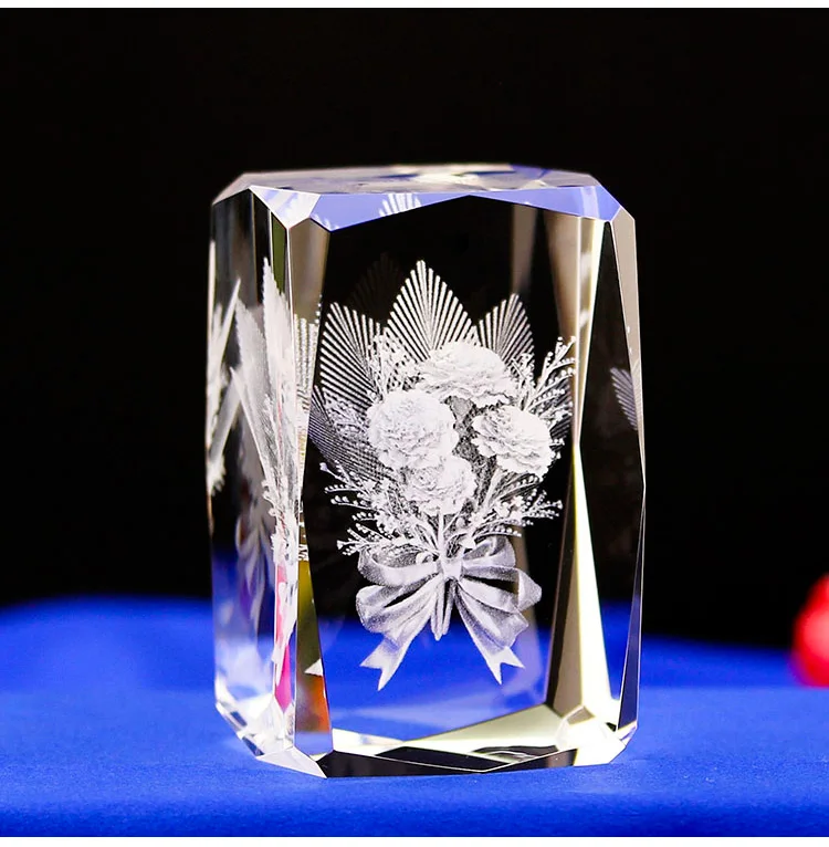 3D Laser Engraved Crystal Flower Love Gift Polished Office Decoration Paperweight for Valentine's Day Souvenir Mascot Model details