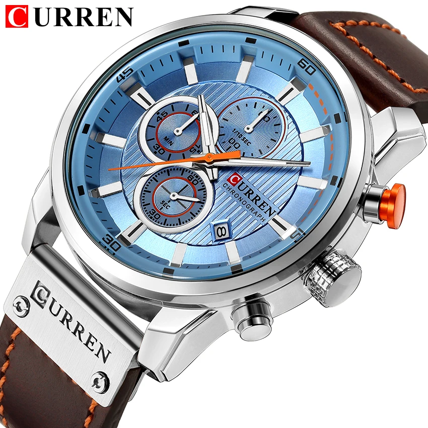Curren 8291 Top Brand Luxury Chronograph Quartz Leather Strap Watch Men