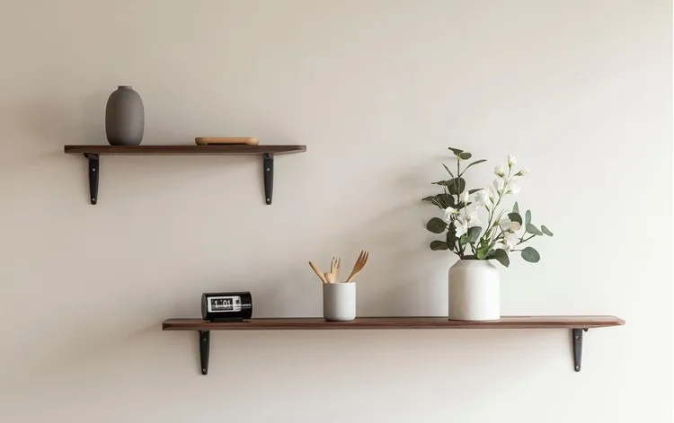 Set Of Rustic Wood Wall Mounted Storage Floating Shelves