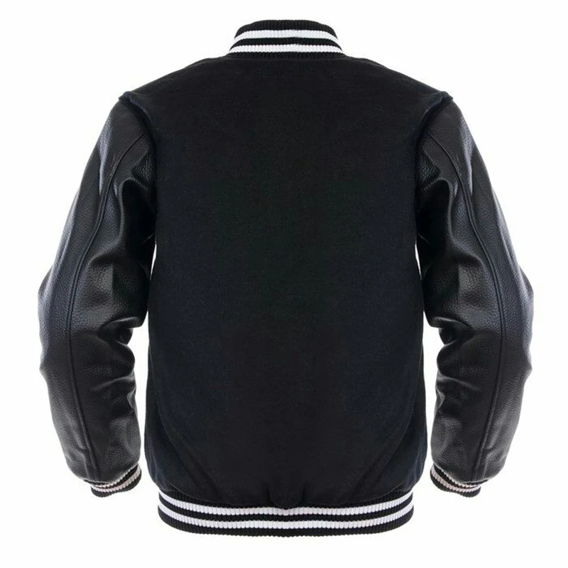 Custom Made Varsity Jacket /white Leather Sleeve Black Wool Body ...