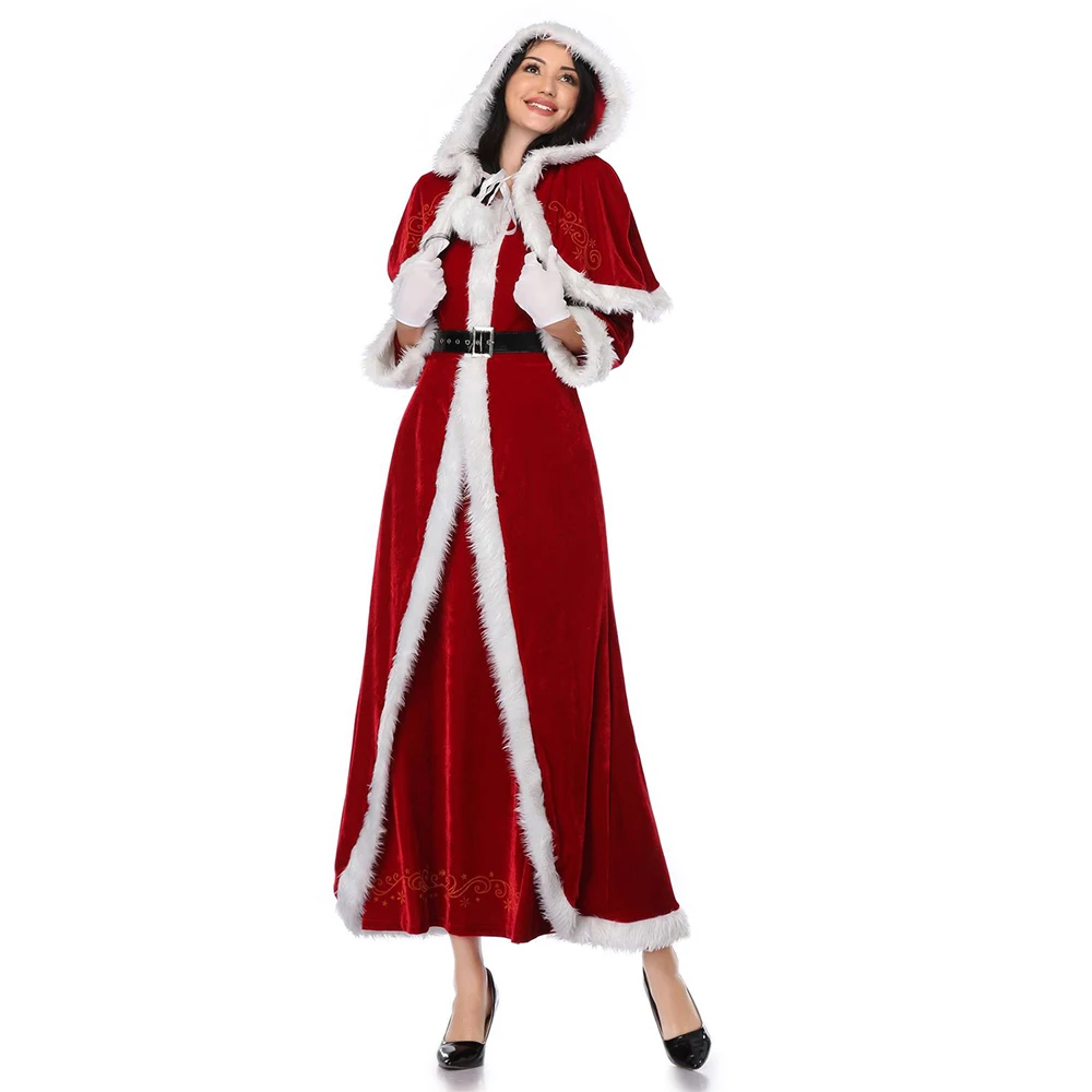Yodensity Capa de Navidad con Capucha para Adultos Capa de Terciopelo Rojo Disfraces Papá Noel Fiesta Cosplay 110cm 125cm 140cm