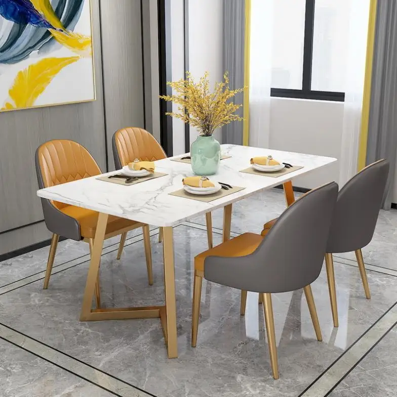 Nordic light luxury marble dining table household small apartment dining table for 4 people hotel iron dining table and chair