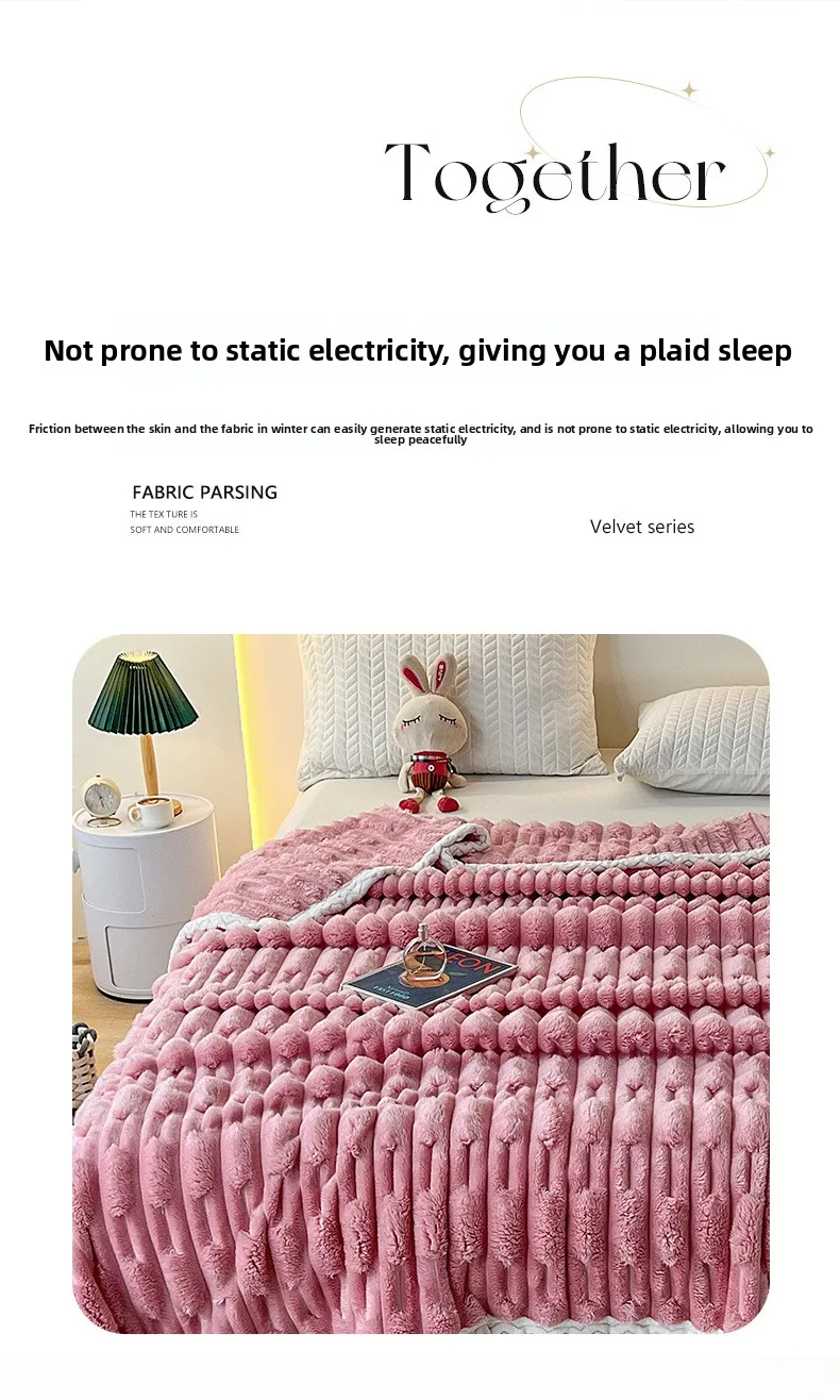 Imitation Fur Rabbit Plush Blanket Bamboo Knot Flannel Throw for Home Printed Milk Velvet Sofa Air Conditioning Bed Blankets