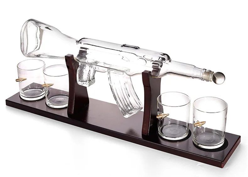 Transparent Ak 47 Gun Shaped Tequila Glass Liquor Vodka Bottle For Whiskey Gun Decanter Set
