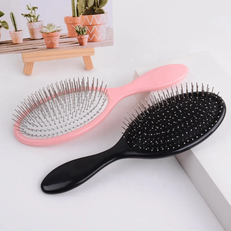 Customized Black Pink Paddle Metal Bristle Hair Brushes Logo Pink Wig Brush With Metal Pin