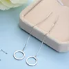 925 Sterling Silver Charm Long Line Round Circle Dangle Earrings Long Ear Line Circle Drop Earrings