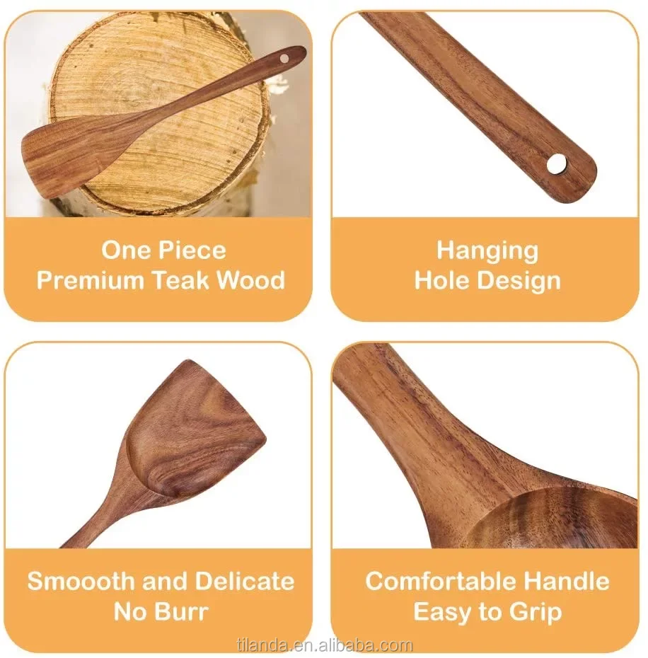 Custom Wholesale Teak Wood Kitchen Utensils Set Wooden Accessories