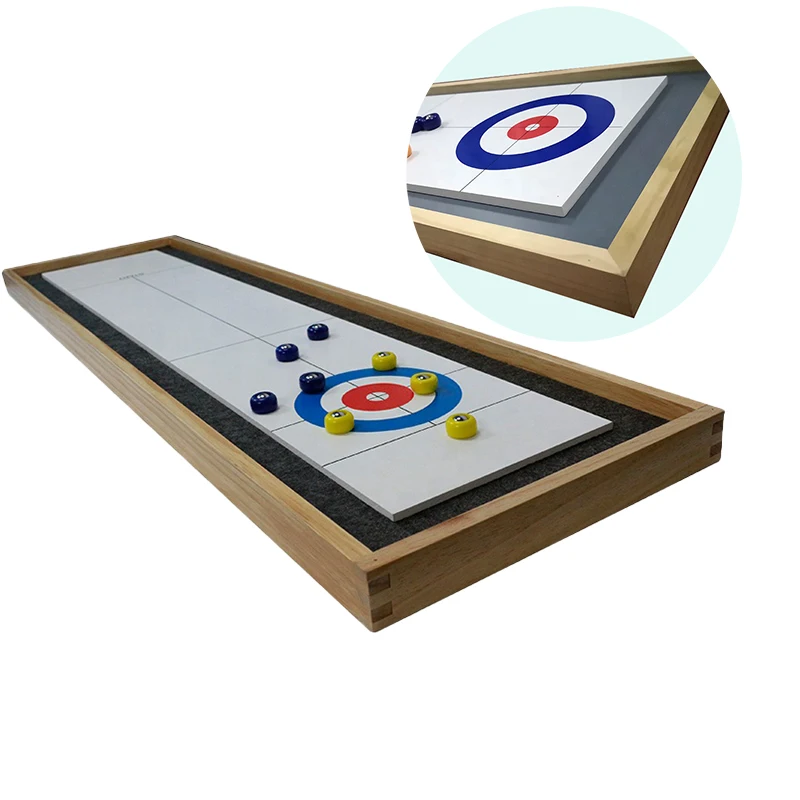 Wooden Shuffleboard And Curling 2 In 1 Table Top Board Game With 8
