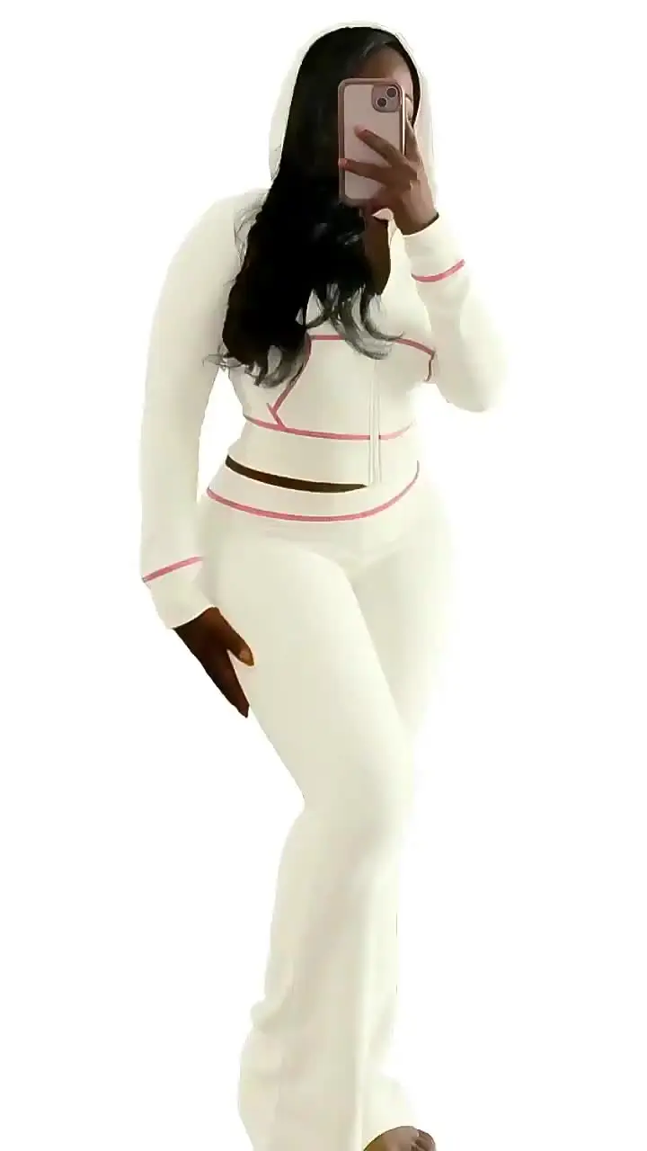 2024 New Fashion Stitching Hoodie and Bell Bottom Sweatpants