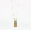 Simple Long Green Stone Oval Inlaid Turquoise Tassel Necklace