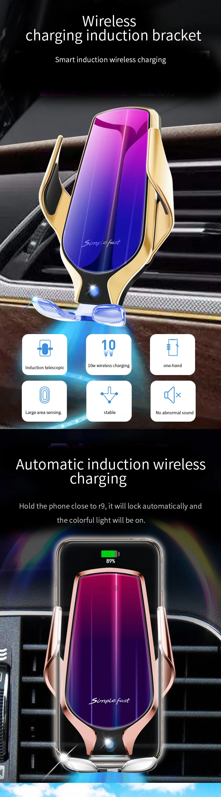 Mount Automatic Sensor Fast Smart Qi I phone Simple Cell Charging Gravity Smartphone Clamping 10W Mobile Car Wireless Charger