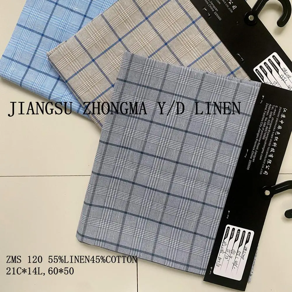 
REFIND FLAX LINEN FABRIC ZMS 120 linen cotton of Y/D plaid fabric from linen supplierr 