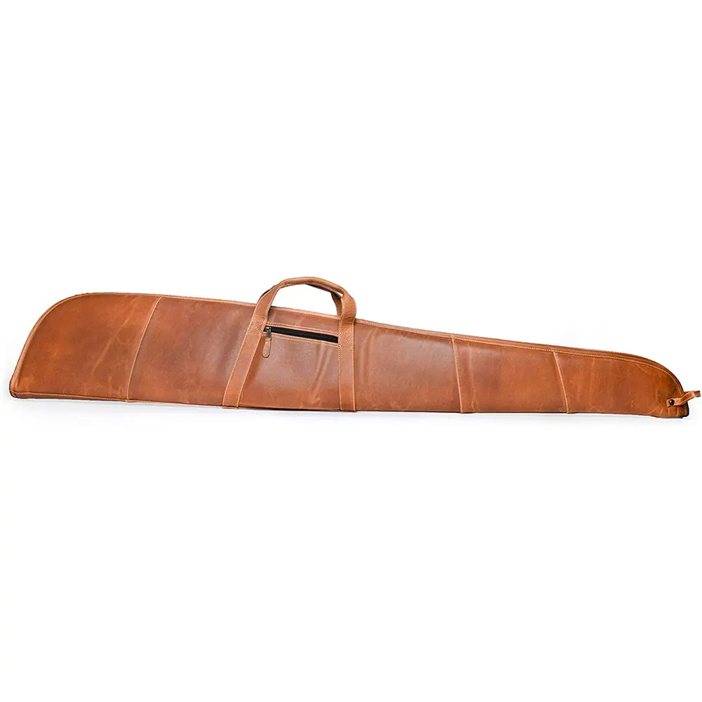 Hunting Shooting Scoped Rifle Case Leather Shotgun Slip Bag Genuine