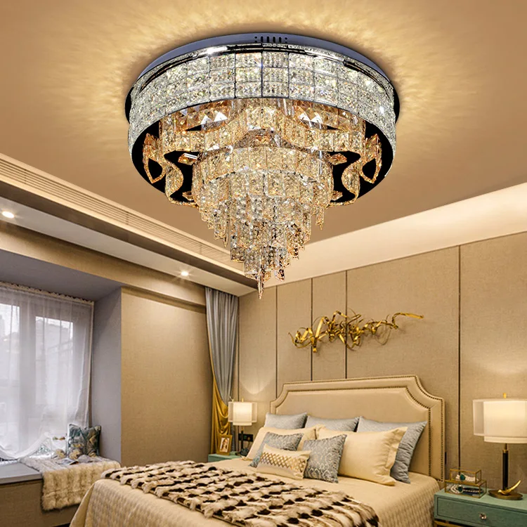 Luxury Modern Contemporary Smart Drop Hanging Crystal Led Ceiling Lamp Light With Remote Control