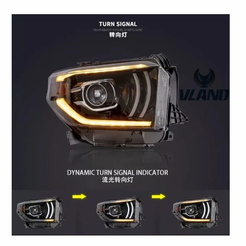 VLAND Factory for Tundra 2014 2015 2016 2017 2018 2019 headlight with FULL LED and moving signal+plug and play