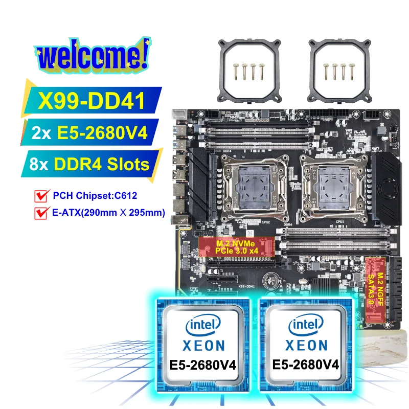 PANDL NEW E-ATX X99-DD41 8x DDR4 RAM PC Mainboard Kit Set With
