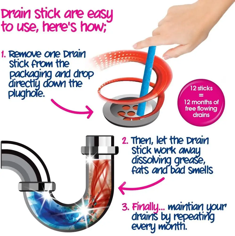 Epsilon Drain Deodorizer Sticks Drain Clog Remover Bathroom Drain