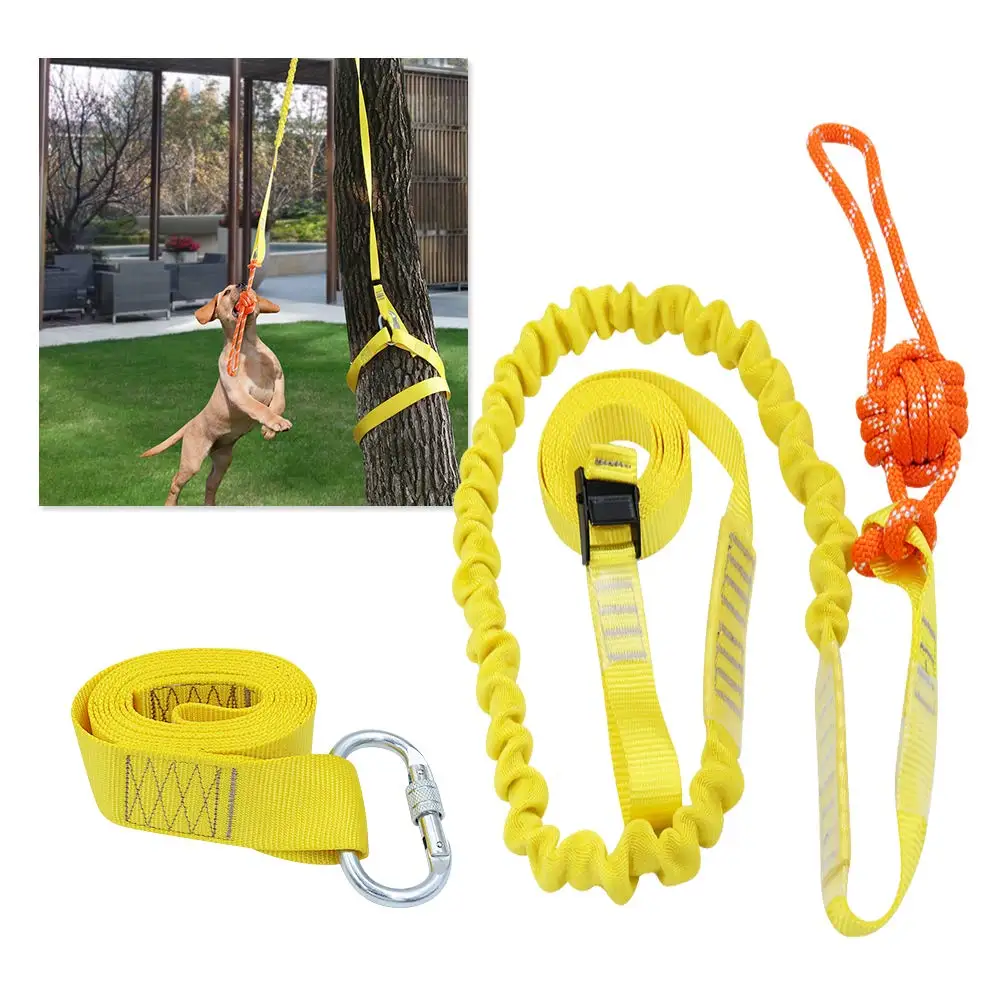 Retractable Interactive Tether Tug Dog Toy for Pitbull & Small to Large Dogs to Exercise & Tug of War Extra Durable & Safe with Chew Rope Toy Dog Outdoor Bungee Hanging Toy 