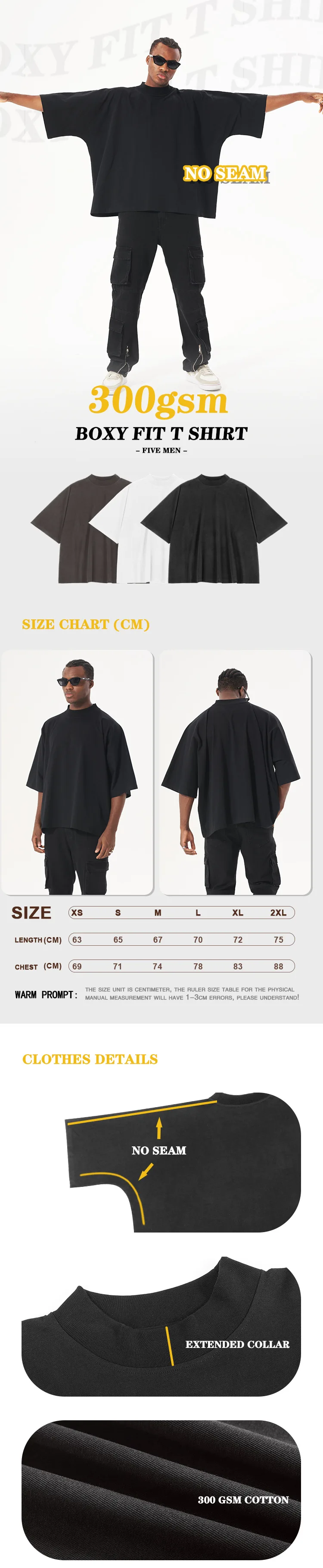 Streetwear Boxy Tee Shirt Custom Print Graphic Men Drop Shoulder Wash Heavyweight Oversized Blank Cropped Boxy Fit T Shirt