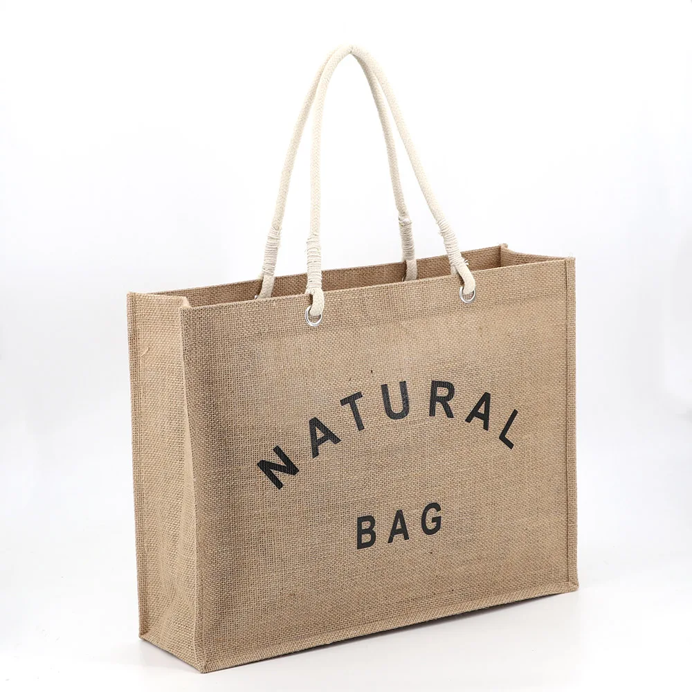 wholesale natural printed hemp tote bag eco friendly jute tote