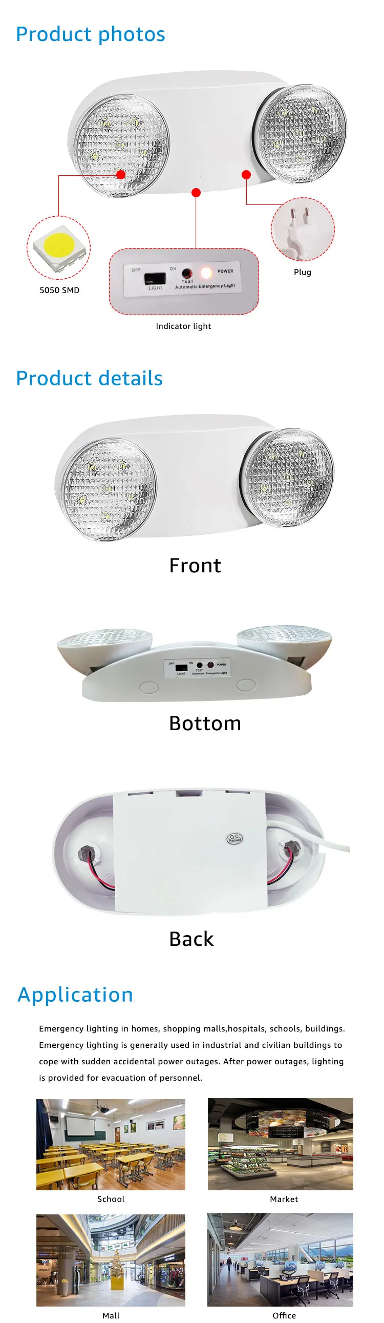 New Intelligent Rechargeable Twin Spot Light Double Head Led Emergency Light