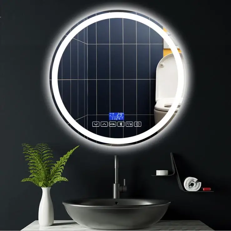 Bathroom Round Shape Bluetooth Speaker Illuminate LED Smart Mirror
