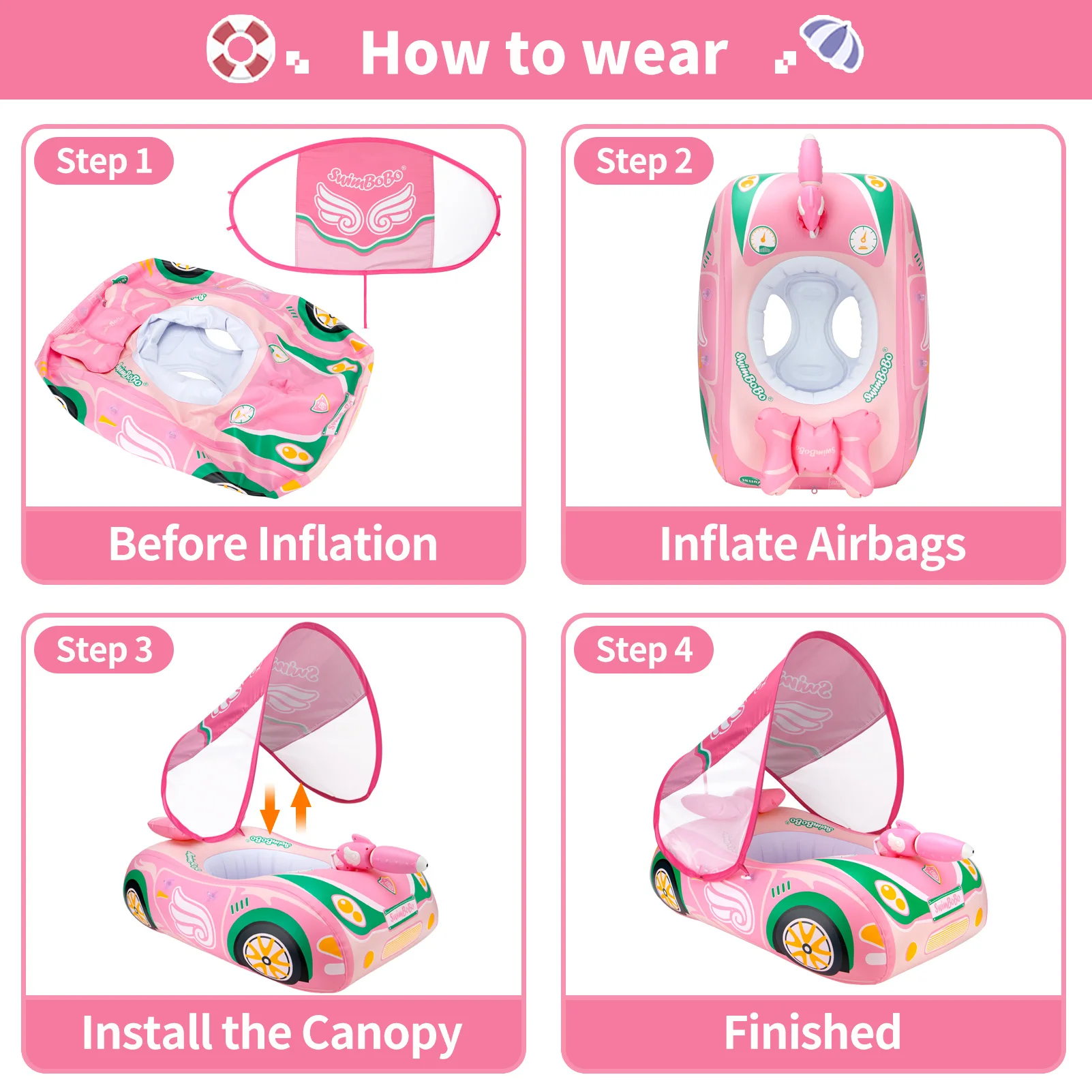 Swimbobo Cute Pink Girl Kids Inflatable Children Swimming Seat Boat ...