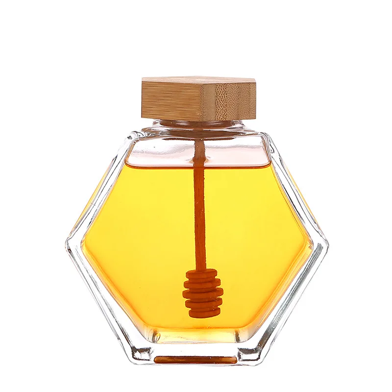 Wholesale Luxury Hexagon Shaped Honey Jars Empty Glass Honey Jar With