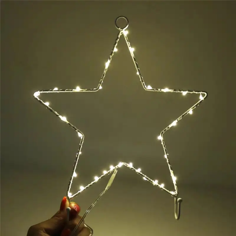 iron star moon xmas tree  rice led light decoration for holiday festival