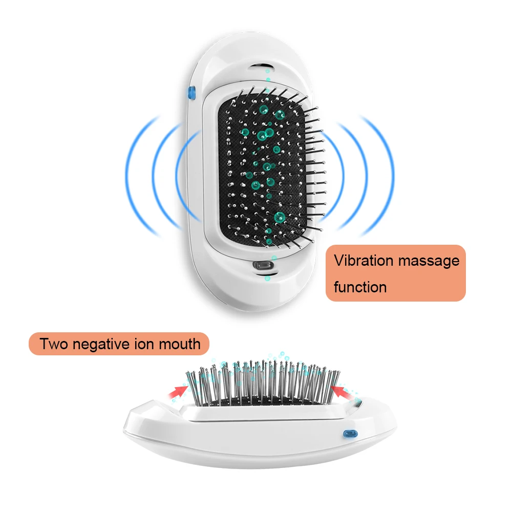2.0 Antic-Static Hair Brush Portable Electric Ionic Hairbrush Vibrating Scalp Massage Comb Double Negative Ions Comb