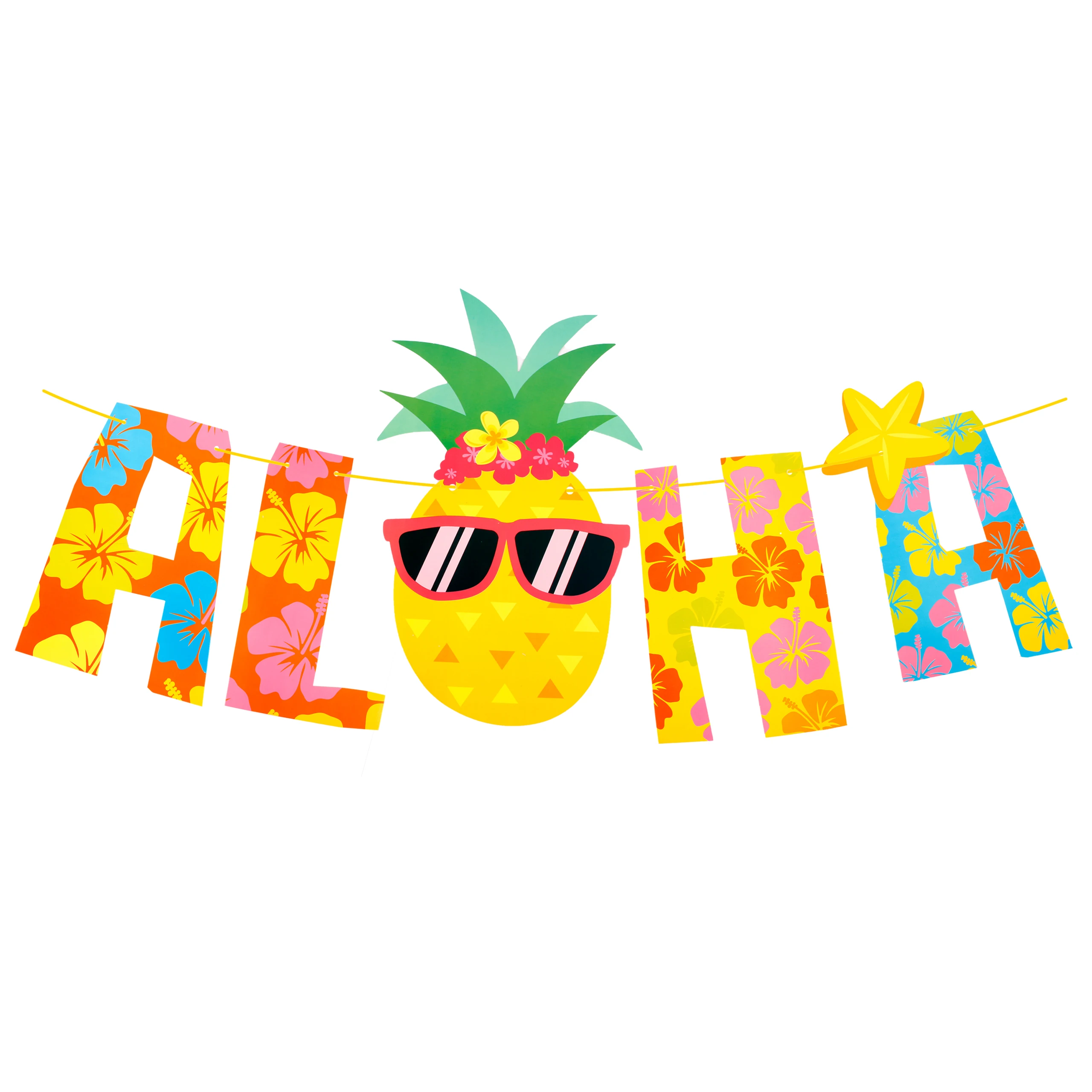 JeVenis 2 PCS Hawaiian Bunting Banner Aloha Banner Pineapple Party Decoration Luau Party Decoration Summer Party Decoration Luau Party Supplies Tropical Party Decoration 