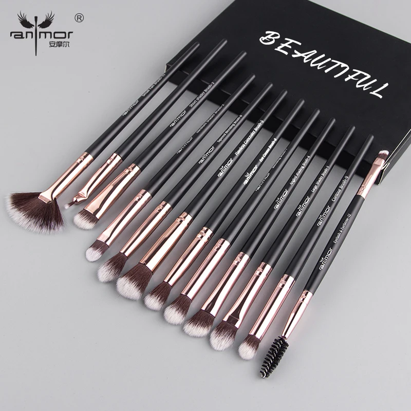 
Anmor 12Pcs Professional Eyeshadow Custom Make Up Brushes Set Cosmetic Eyebrow Makeup Brush 