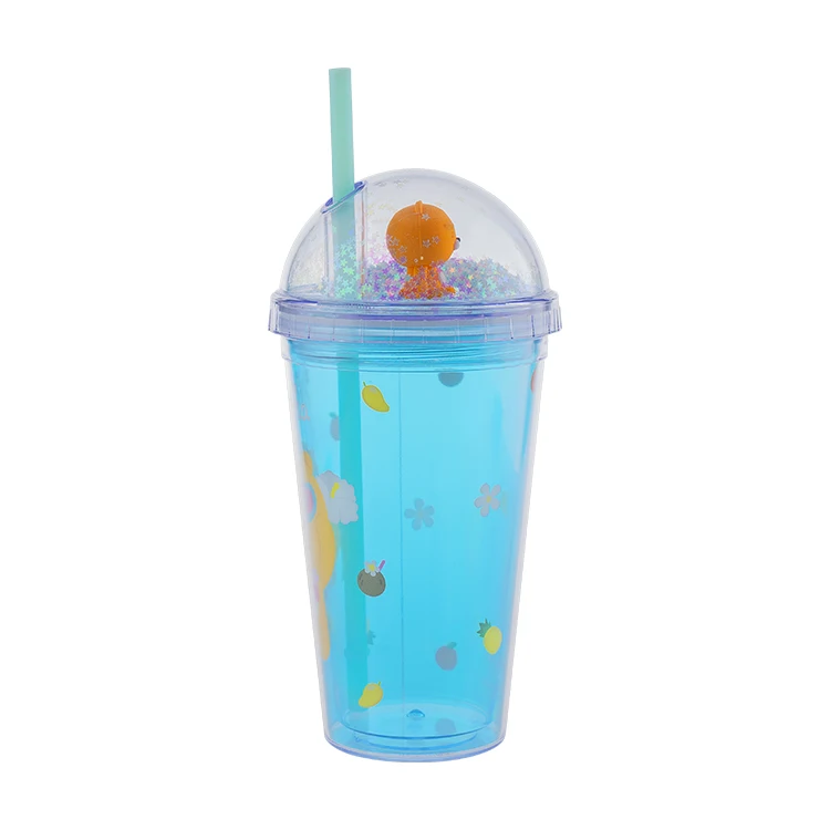 Factory unbreakable tumbler with straw double wall milk tea plastic cup 