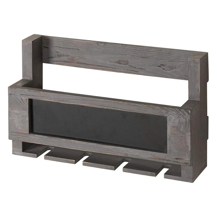 Rustic Grey Solid Wood Wall Mounted Shelf Wooden Wine Rack with 4 Bottle Holder