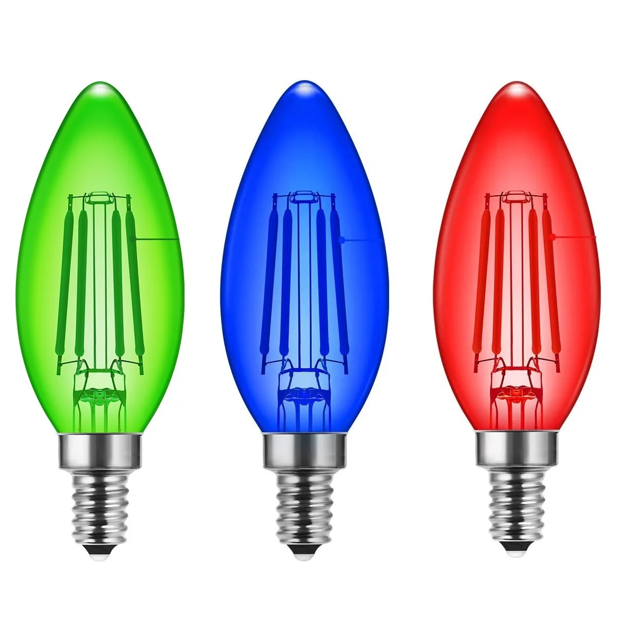 Red/Blue/Green LED Light  C35 E12 Candelabra Light Bulbs 4W Vintage Filament Led Light Bulb Tiny Light Bulb for Party, Bar