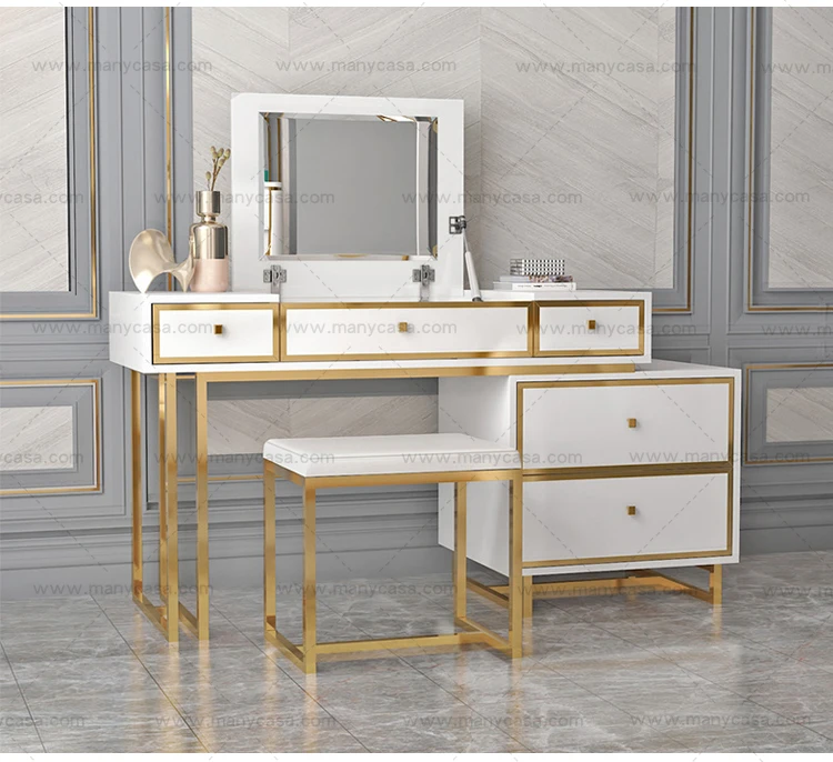 Mueble De Dormitorio Moderno,Tocador Blanco Con Base De Acero