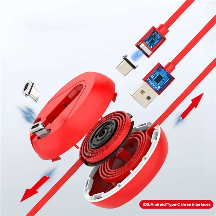 
2020 New Retractable usb Charging Cable Telescopic Micro usb Type C Magnetic Connector Power Cable 3 in 1 Quick Charge 