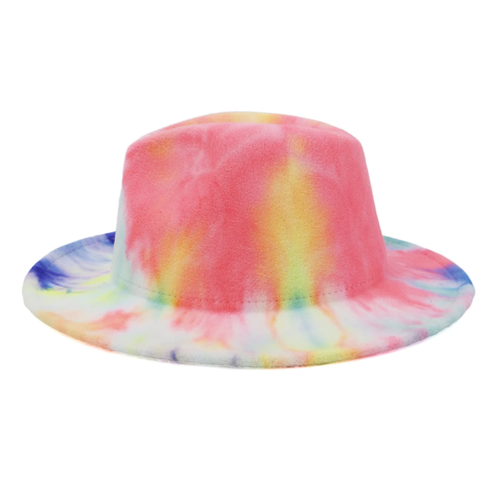 Wholesale Latest Version Fashion Design Custom Tie Dye Print Colorful Rainbow Felt Fedora Hats For Women