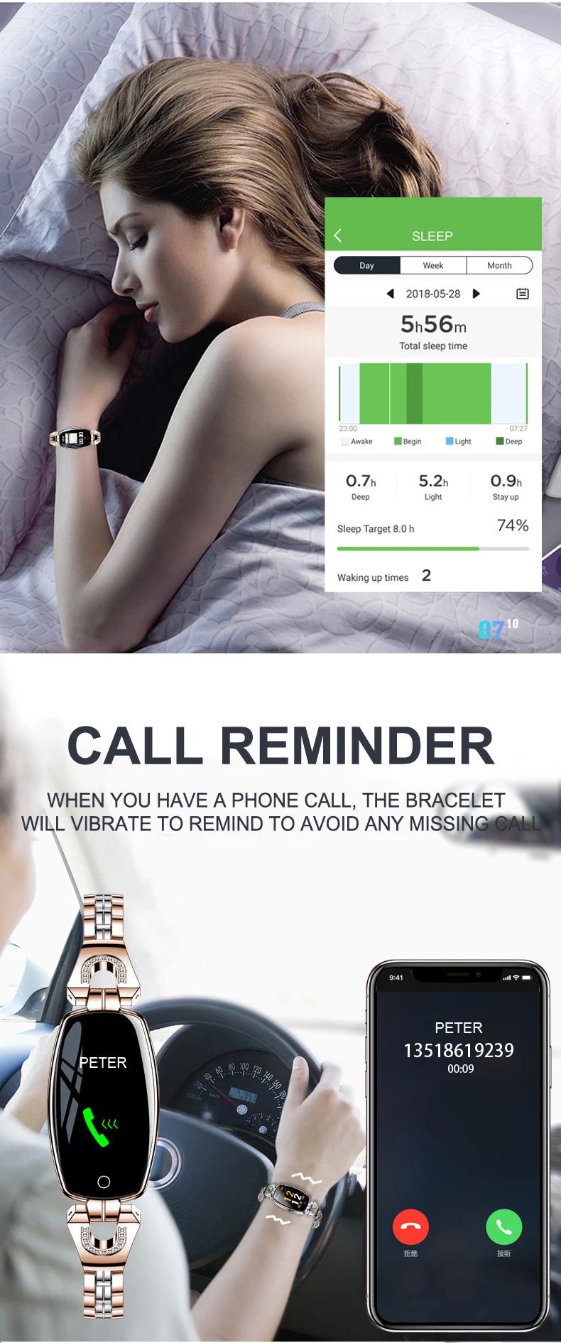 0.96 Color Screen H8 Smart Bracelet with IP67 waterproof Heart Rate Blood Pressure Monitor for Women (7).jpg