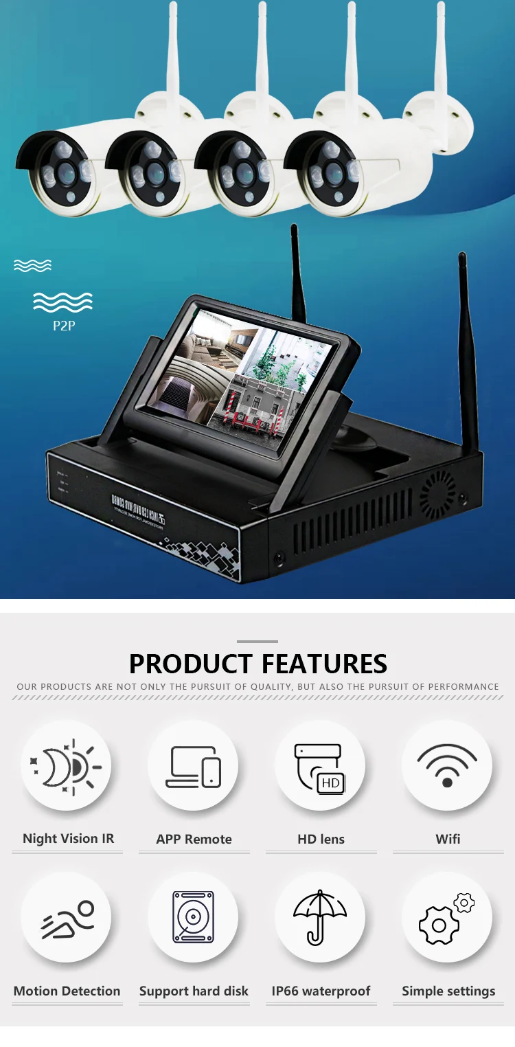 Ip Cctv Camera System Wireless Camera Nvr Kit Hd 3.0mp 4ch Wifi Outdoor