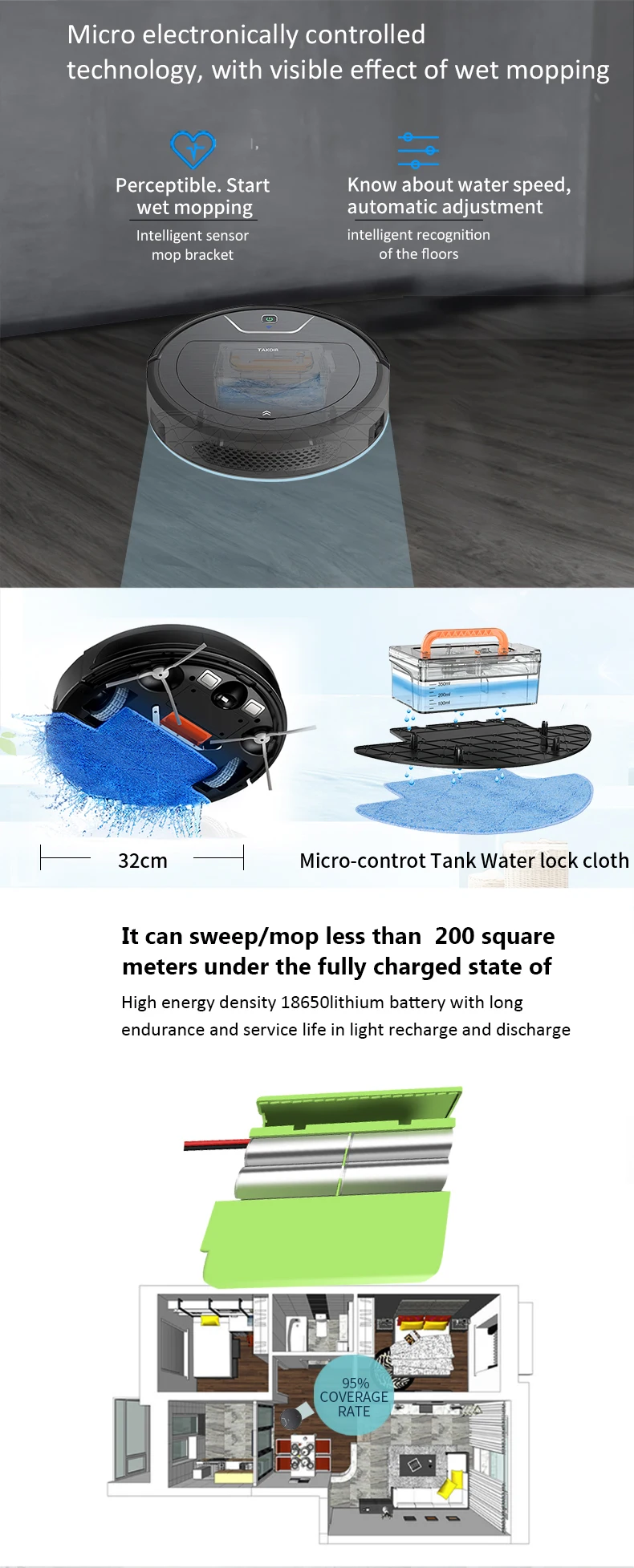 1800PA Suction Gold Automatic Floor Cleaner robotics vacuum cleaner wifi control