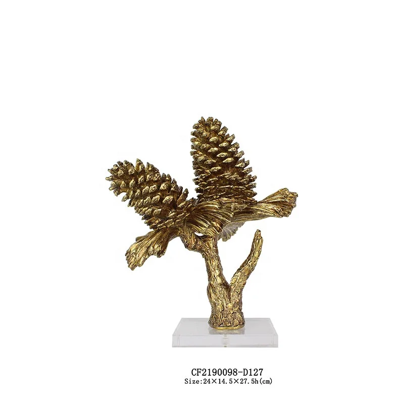 Resin simulation pinecone home decor  resin pine and cypress tree statue acrylic base manufacture