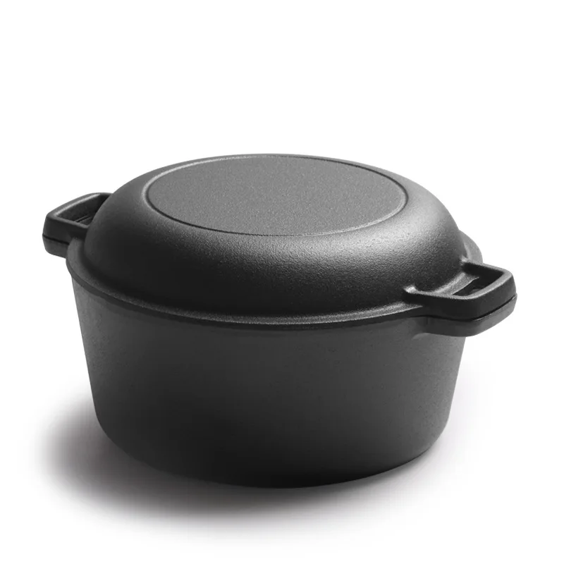 Mu Pots Chefmate Pre-seasoned Double-purpose Cast Iron Casserole With ...