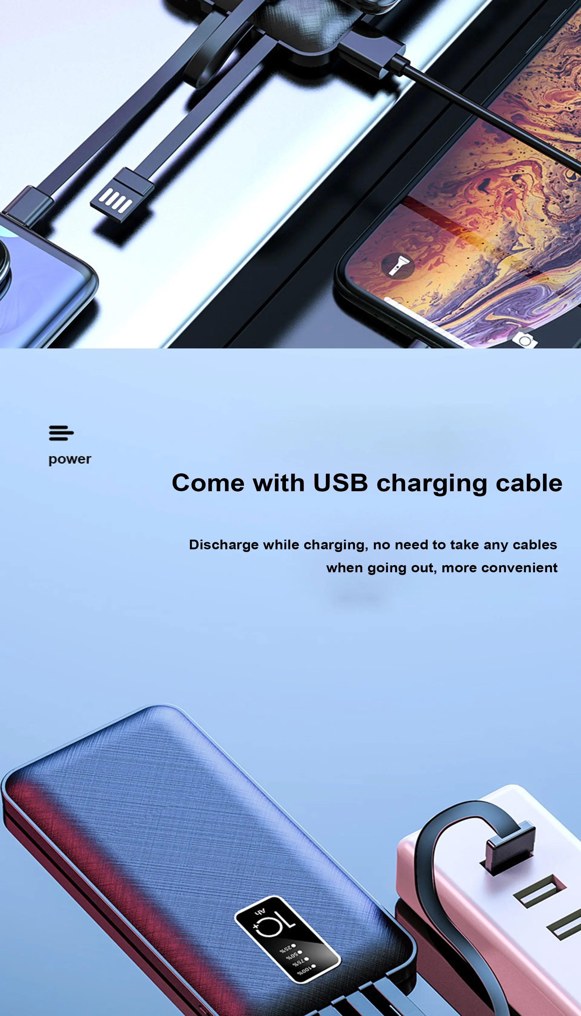 2020 Fashion Sports/Travel USB charging cable power banks, fast charging power bank , Portable 4 in 1 Slim Powerbank 20000 mah - ANKUX.COM