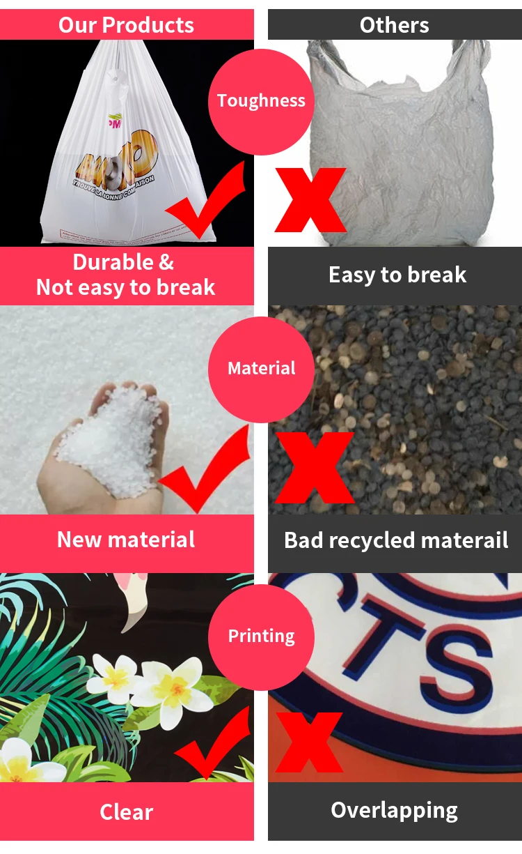 Manufacturer Lower Price Printed Plastic T Shirt Bags High Quality Oxo Biodegradable D2w T Shirt Bags Large T Shirt Bags