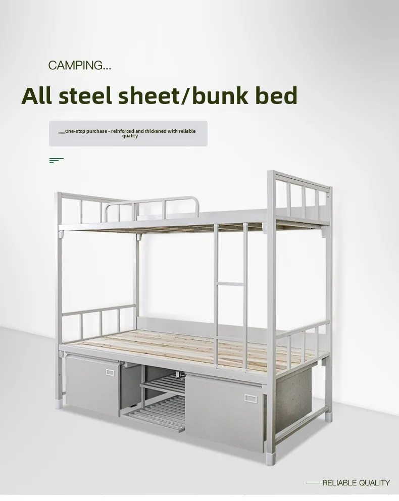 product wholesale custom heavy duty metal double bunk bed detachable knock down single bed frame for school bedroom apartment hospital-1