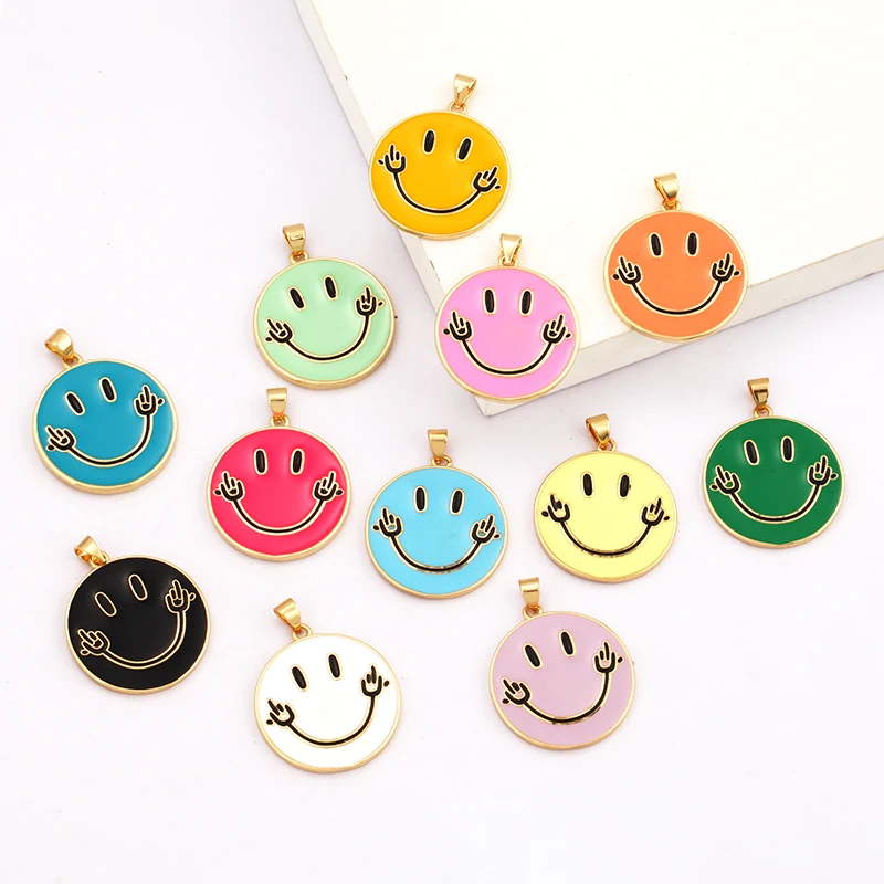 Smiling Happy Face Alien Enamel Jumbo Coin Round Charm Pendant,18k ...