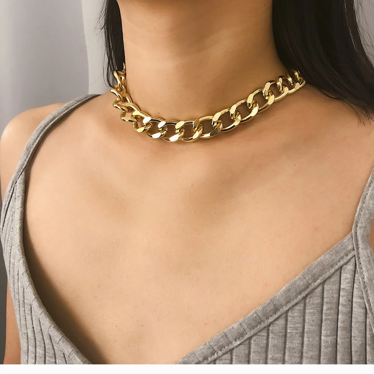 New Fashion Punk Large Chunky Chain Necklace Collar for Women Men Vintage  Thick Gig Chain Choker U Shape Lock Necklaces Party Jewelry